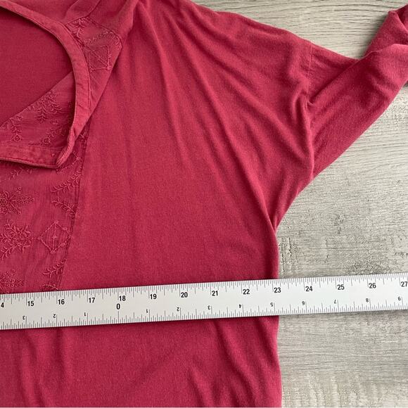 Lucky Brand Red Blouse Eyelet Button Henley Flowy Large - Picture 12 of 13